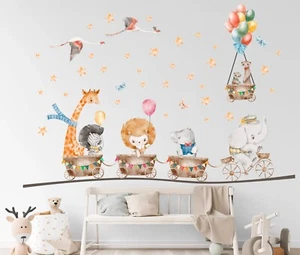 Circus African Animal Balloon Elephant Giraffe Removable Wall Decal Sticker Room - Picture 1 of 5