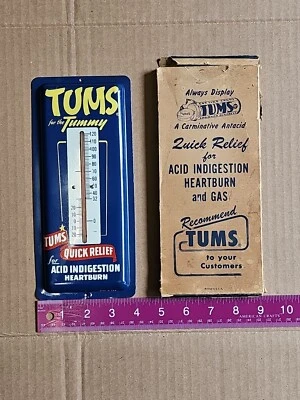 Vintage NOS 1960's Tums Metal Advertising Thermometer With Original Box 9" x 4" - Image 1 of 4