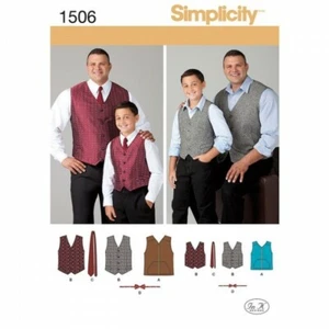 Simplicity Sewing Pattern 1506 Tall Boy's & Men's Lined Waistcoat & Bow Tie - Picture 1 of 3