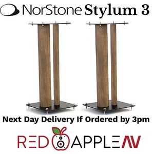 Pair Of Norstone STYLUM 3 Black / Oak 80cm High Universal Steel Speaker Stands - Picture 1 of 7