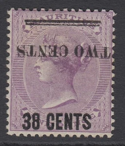 SG 120a Mauritius 1891. 2c on 38c on 9d pale violet, surcharge inverted - Picture 1 of 1