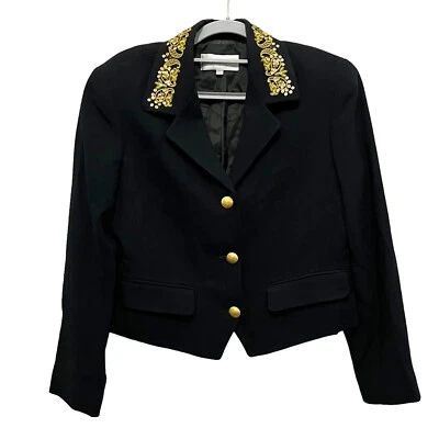 Liz Claiborne Jacket Blazer Women Size 6 Evening Black Petite Gold Embellished - Image 1 of 4