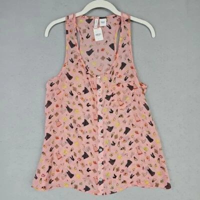 Camiseta sin mangas inclinable completa para mujer M rosa estampado femenino chifón espalda deportiva linda divertida Foto 1 de 4