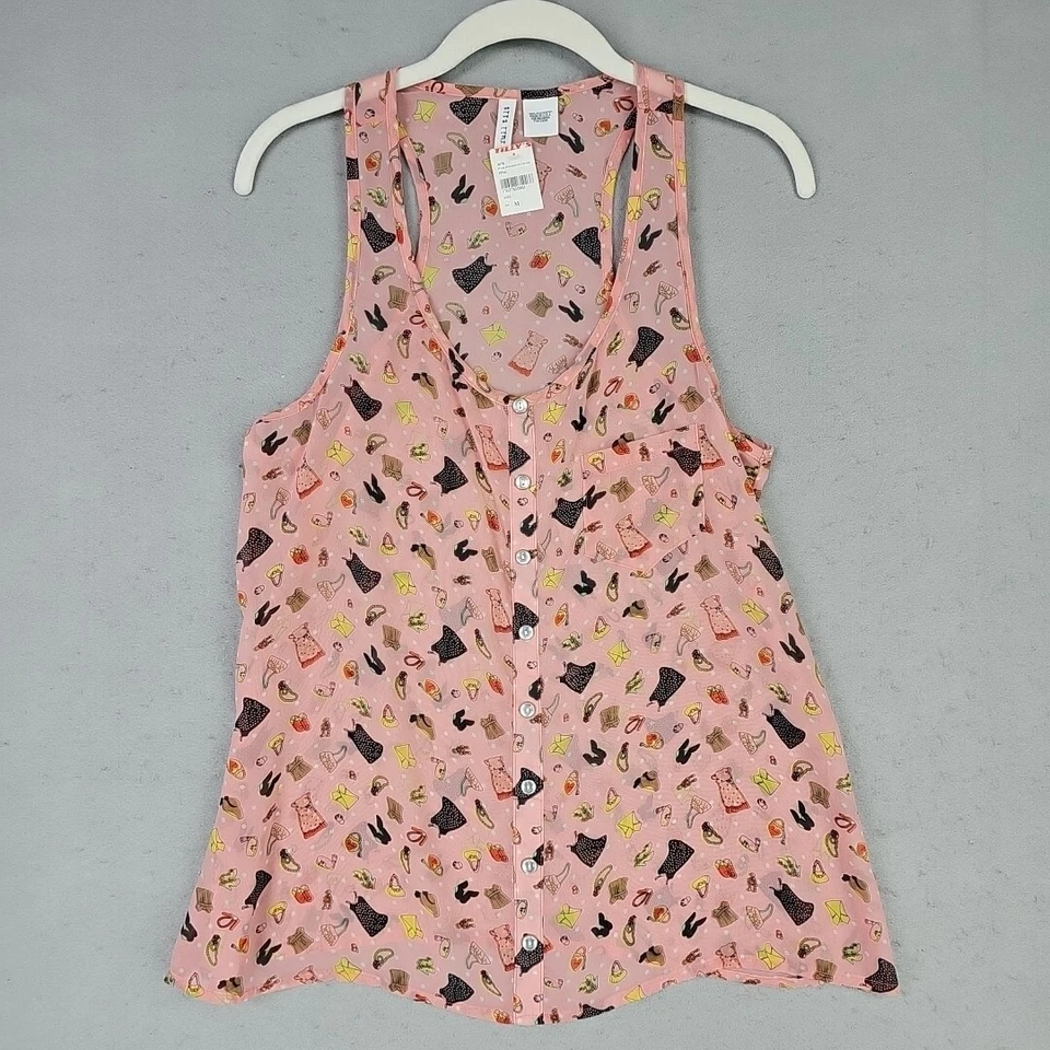 Full Tilt Tank Top Womens M Pink Allover Girly Print Chiffon Racerback Cute Fun - Image 1 of 4