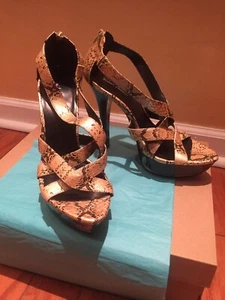 Michael ANTONIO Womens Beige Strappy Gold Platform Heels Open Shoes Size 8 - Picture 1 of 6