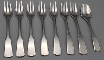 AMC Set SPATEN Edelstahl 7x Kuchengabeln + 1x Kaffeelöffel gebraucht selten - Bild 1 von 4