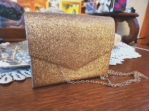Macy's Sparkle Glitter Crossbody Metallic Gold Small Special Occasion Purse~Prom - Picture 1 of 13
