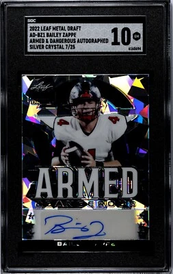 2022 Leaf Metal Draft Bailey Zappe SILVER CRYSTAL /25 AUTO SGC 10 GEM MINT - Image 1 of 2