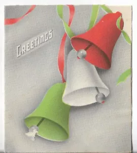 TARJETA DE NAVIDAD De Colección - Apx 4x4.75 Verde Gris Rojo Campanas - Saludos - Imagen 1 de 3