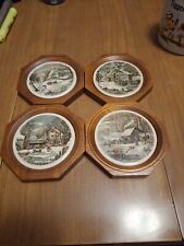 Vintage Currier And Ives Octogon Wall Plaques Set Of 4. 4.5x4.5, 3/4 In Each