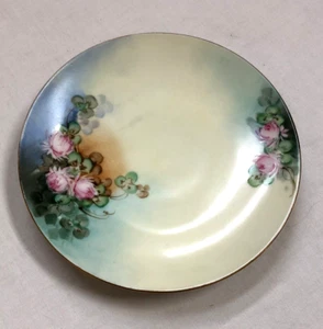 J & C Bavaria Plate 7Hecklin Studio Mpls. Pink Flowers Gold Rim 6 1/2" Vintage - Picture 1 of 6