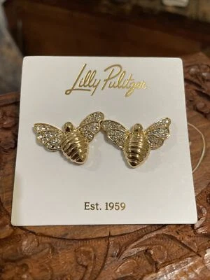 Lilly Pulitzer Bee BEEUTIFUL CRYSTAL PAVE Earrings Goldstone Stud 7/8" NWT - Image 1 of 4