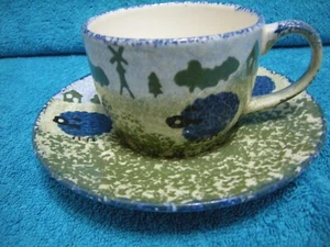 VINTAGE PRICE KENSINGTON "SHEEP" SPONGEWARE CUP & SAUCER. - Picture 1 of 10