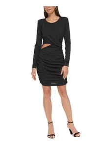 GUESS Womens Black Lined Long Sleeve Round Neck Short Party Body Con Dress 6 - Picture 1 of 11