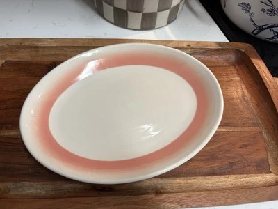 Homer Laughlin Restaurant Ware Pink Coral Airbrushed Rim Oval Serving Platter - Image 1 of 4