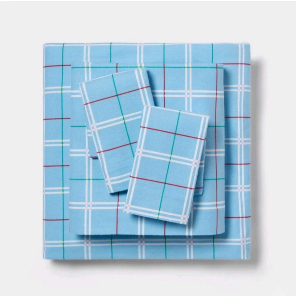 Nuevo con etiquetas Juego de sábanas de franela de Navidad de invierno Target Wondershop azul a cuadros, tamaño completo Foto 1 de 4