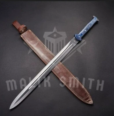 27" CUSTOM HANDMADE HIGH CARBON STEEL HUNTING GLADIUS SWORD WITH LEATHER SHEET - Image 1 of 2