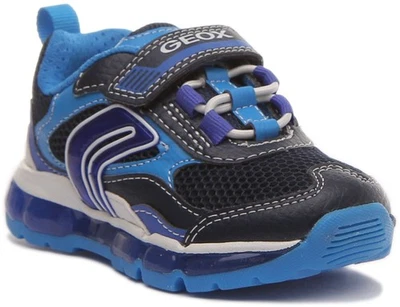 Geox J Android 2 Strap Hook & Loop Gel Sole Kids Sneaker In Navy Blue US 7 - 13 - Image 1 of 4