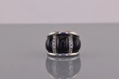 Anillo de plata esterlina con columnas de circonitas cúbicas abovedadas de resina negra 925 talla: 7 Foto 1 de 4