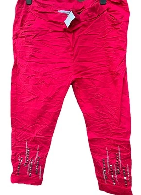 NEU HERBST TREDY ROT Gr. 4 XXL 46 48 50 52 Stretch Hose Glitzer Nieten Jogpants - Bild 1 von 4