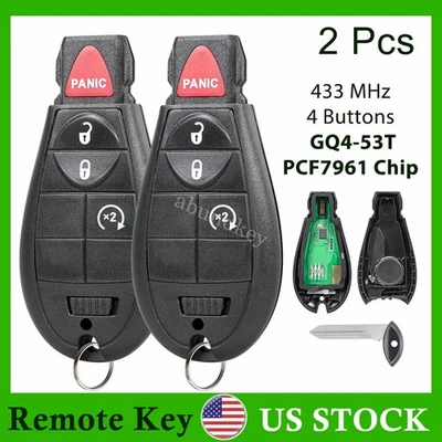 2 Remote Key Fob for 2014 2015 2016 2017 2018 2019 Jeep Cherokee 4Button GQ4-53T - Image 1 of 4