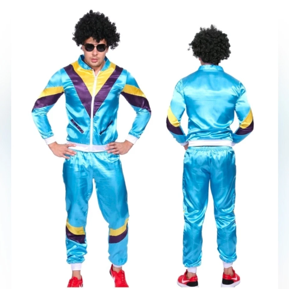 Smiffys MED Hombres Disfraz Azul Traje de Pista Retro Años 80 Rompevientos Chaqueta y Pantalones Conjunto Foto 1 de 4