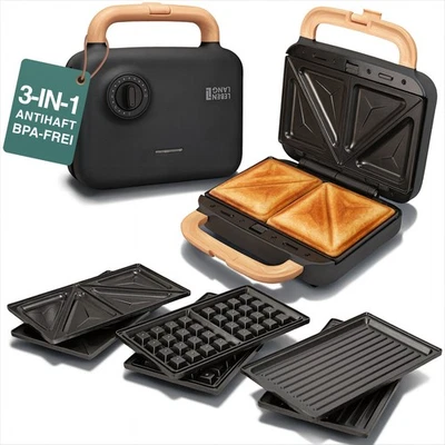 LEBENLANG Sandwichmaker 3in1 | Waffeleisen, Sandwich & Kontaktgrill | 750W