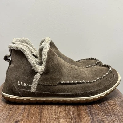 Bota LL Bean Feminina Chinelos de Montanha Mocs Cimento Escuro Tamanho 8 Sapatos Casa de Inverno - Imagem 1 de 4
