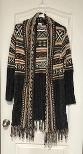 R Fashion Fringe Aztec Boho Open Cardigan Duster Sz S/M - Picture 1 of 13