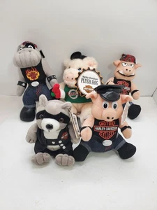 Lot Of 5 Vintage Harley-Davidson Stuffed Animals Dog, Pigs, Racoon 6"-8" Tall - Picture 1 of 13