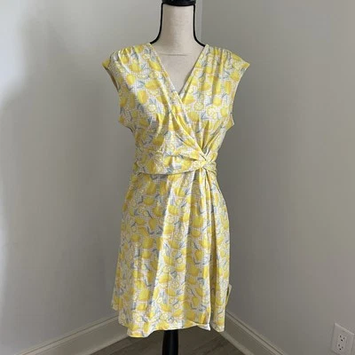 Lands' End Lemon Fit & Flare Midi Dress Medium Petite Yellow Retro Picnic Print - image 1 of 4