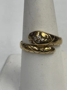 10K Yellow Gold Vintage Snake Wrap Style Ring Rubies Diamonds Size 8 - Picture 1 of 7
