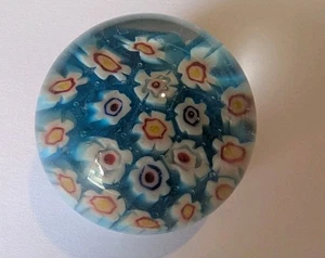 Vintage Paperweight -  Blue, Yellow, Orange Millefiori Art Glass Paperweight 2" - Picture 1 of 2