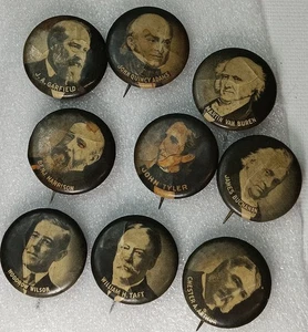 Posten von neun 1" antiken Pinback politischen Präsidenten Knöpfen.  Siehe Bilder. - Bild 1 von 3
