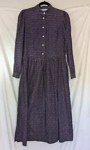 Vintage Laura Ashley Navy Blue Button Long Sleeve Corduory Prairie Dress Cottage - Picture 1 of 11