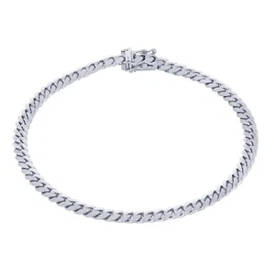 14K White Gold Solid 4mm Miami Cuban Link Chain Bracelet Lobster Clasp Men 8" - Picture 1 of 8
