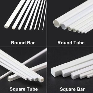 White ABS Styrene Plastic Strip Tube Round Bar Rods Square Bar Rod 250mm Length