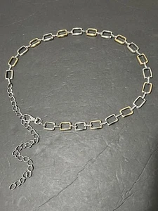 Women's Boho Rectangular 2-Tone Metal Link Belt Silver & Gold Tone Sz 28"-32" - Picture 1 of 5