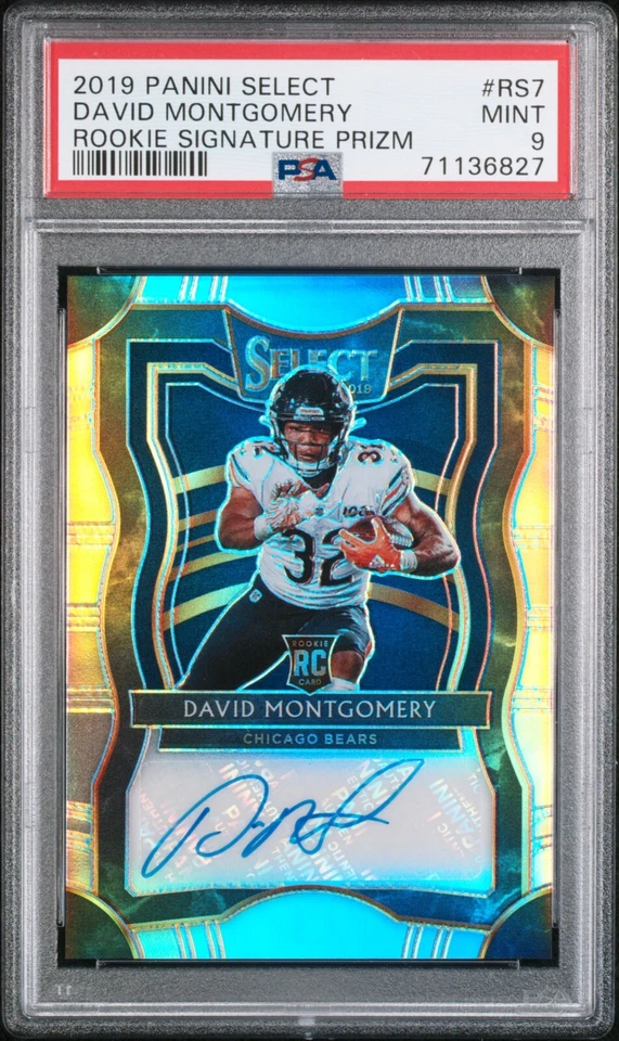 2019 Panini Select Rookie Signature Prizm RS7 David Montgomery # /75 RC PSA 9 - Image 1 of 2