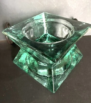 Vidrios San Miguel Recycled Blue Green Glass Pedestal Candle Holder  4” Heavy - Image 1 of 4