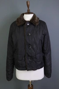 Weekend Max Mara Black Acrylic Button Pockets Faux Fur Collared Jacket Size 8 - Picture 1 of 20