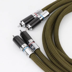 Pair HiFi RCA Cable OFC Silver Plated Audio Signal Cord+Carbon Fiber Connectors - Picture 1 of 6