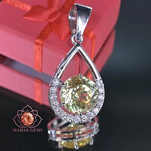 51 Ct Natural Yellow Sapphire Pendant–Certified Gem in Solid 925 Silver Necklace - Picture 1 of 6