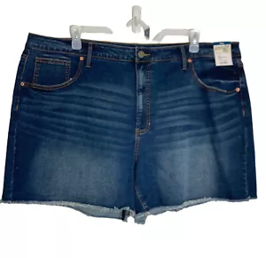 Terra & Sky Jean Shorts Women’s Size 24W High Rise Cut Off Raw Hem Medium Wash - Picture 1 of 11