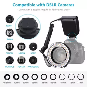 Makro-LED-Ringblitz mit 9 Adapterringe und Blitz Diffusor für Canon Kamera - Bild 1 von 12