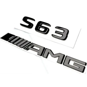 GLOSS BLACK S63+AMG FIT MERCEDES S63 REAR TRUNK EMBLEM BADGE DECAL NAMEPLATE - Picture 1 of 3
