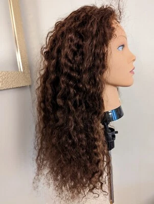 Alta Calidad Regula Top 22 a 24 "Ondulado Rizado 150% Virgen Cabello Humano Encaje Peluca Br Foto 1 de 4