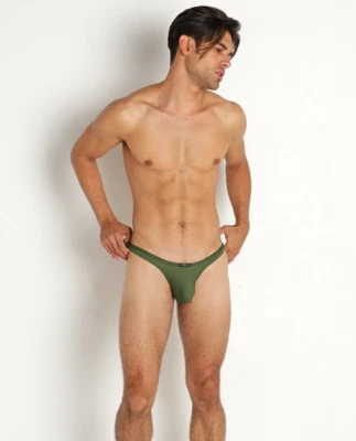 New GREGG HOMME Army Green Honeycomb Mesh Thong String Bikini Underwear sz XL - Image 1 of 4