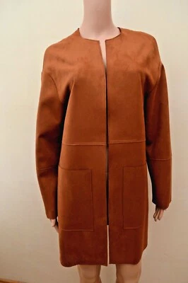 New M&S COLLECTION Faux Suede Cognac Tan Open Front Jacket Sz UK 12 - Image 1 of 4