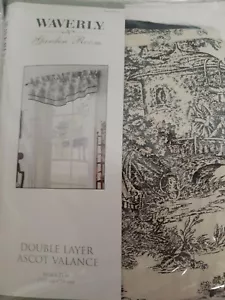 Waverly Garden Room Williamsburg Ascot Valance Black & Cream Toile NIP-60 x 21 - Picture 1 of 12